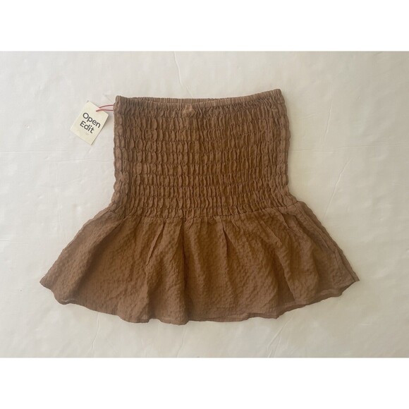OPEN EDIT  Smocked‎ Semisheer Miniskirt - Tan Chanterelle Size XS - Picture 7 of 7